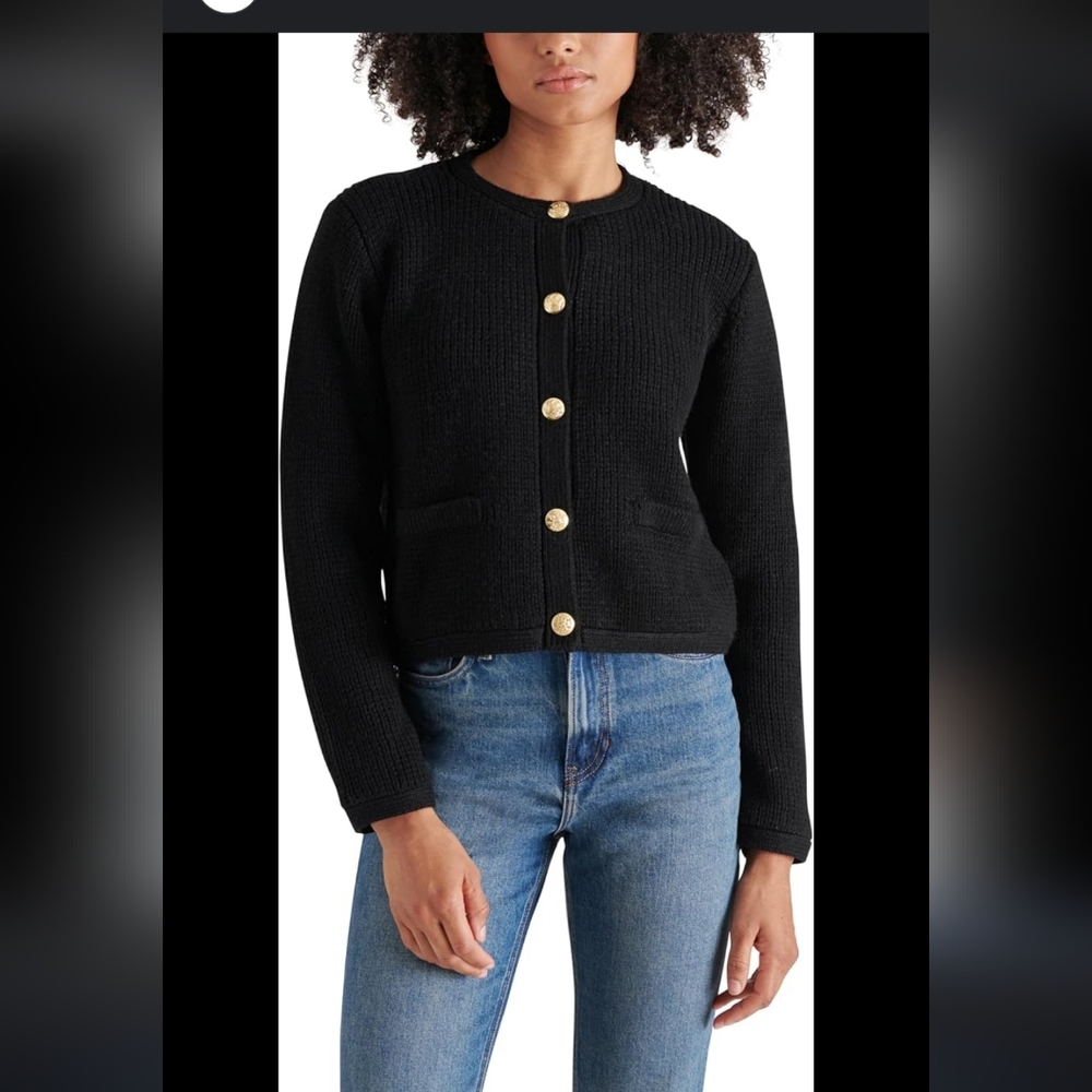 Steve Madden Black Knit Sweater with Gold Button